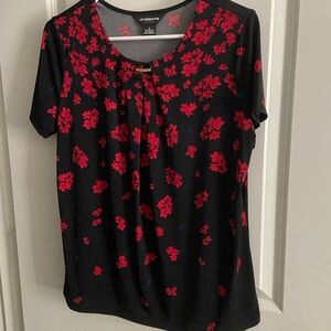 Liz Claiborne Black Top with Red Floral Design-Mec